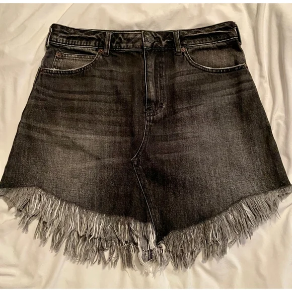 Women's Black We The Free Denim Skirt Size 29 Fringe - Picture 3 of 9